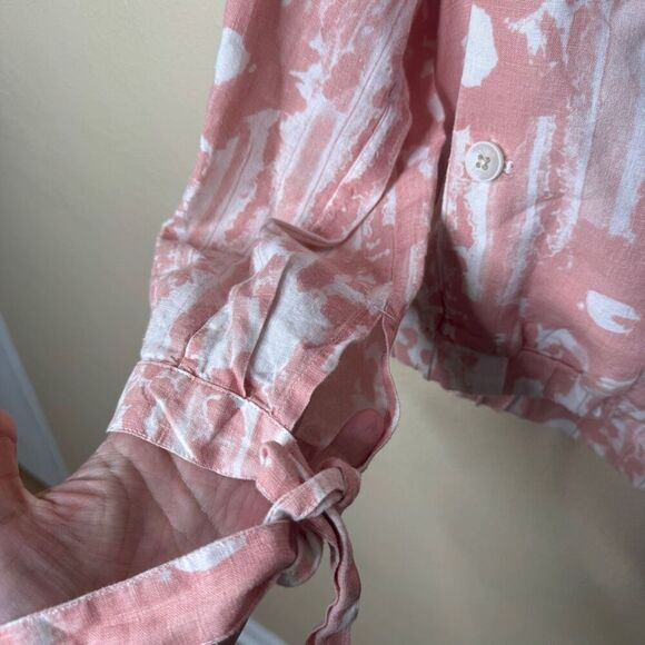 120 % Lino Jacket Women's Large Pink White Misc Full Zip Linen - Picture 3 of 8